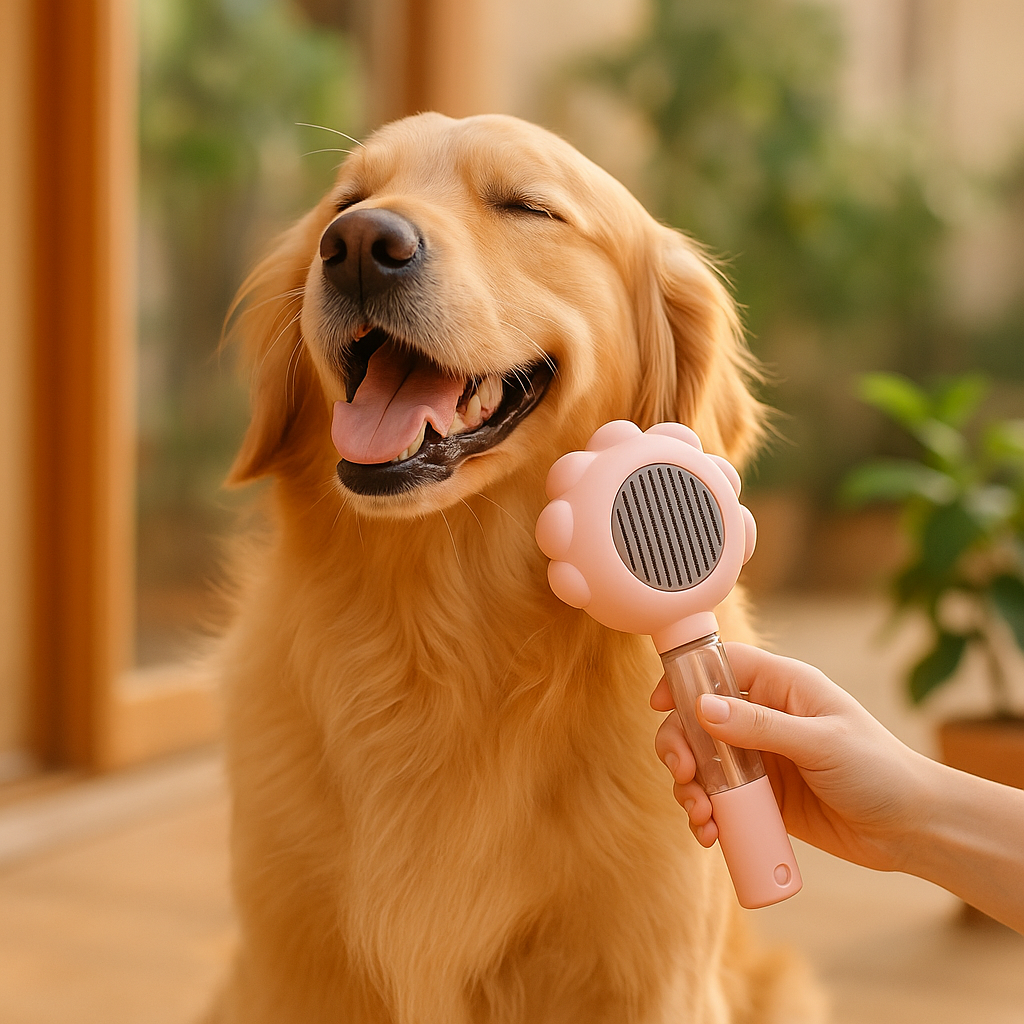 Self-Cleaning Dog Brush with Spray - lifestyle