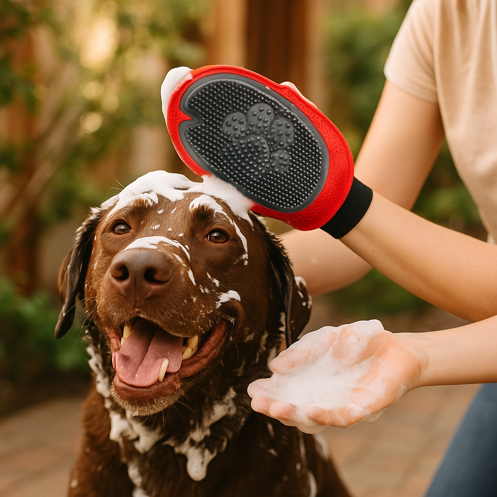 Comfortable Pet Bathing Glove and Hair Remover Mitt - lifestyle