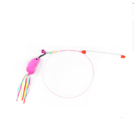 Handmade Wooden Cat Teaser Stick with Feather and Bell