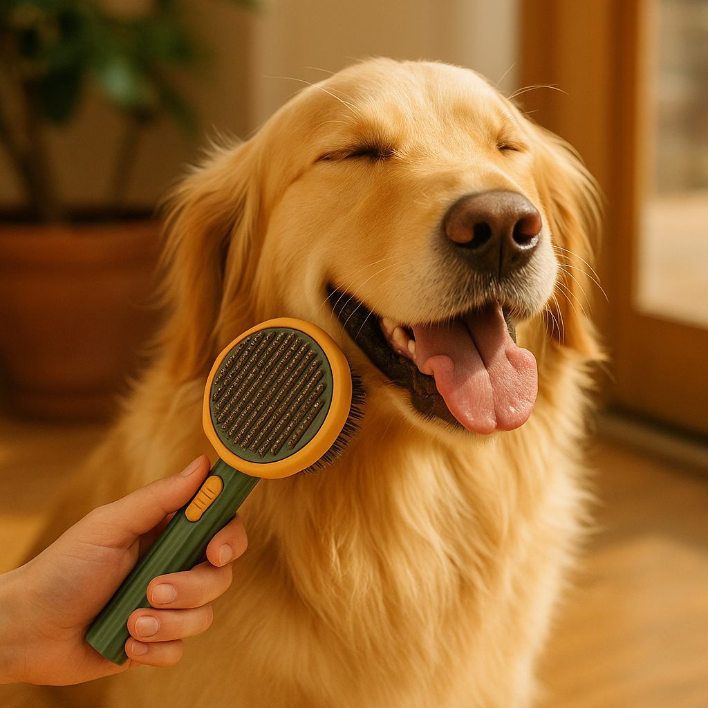 Self-Cleaning Pumpkin Grooming Brush for Pets - lifestyle