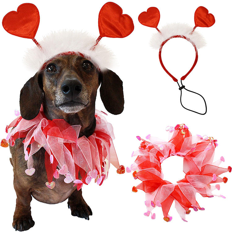 Valentine's Day Pet Hairband and Scarf Set